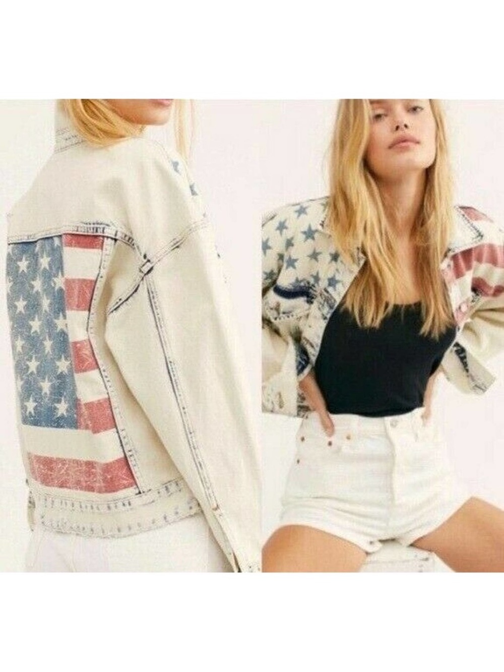 Blank NYC American Flag Distressed Denim Jacket Size S - Picture 7 of 15